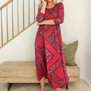 Natural Life Lottie Sweater Knit Maxi, Red Batik Bandana XL
